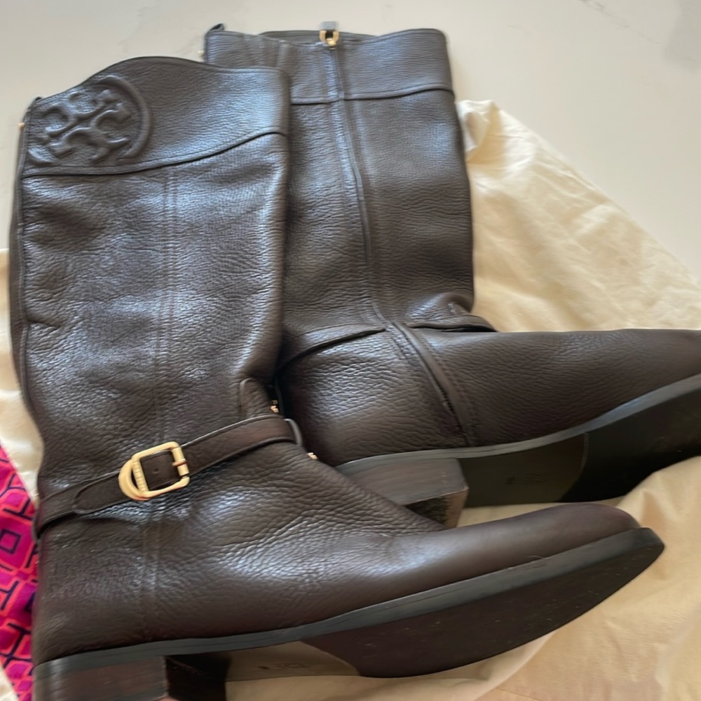 Tory Burch Dark Brown Leather Heeled Boots